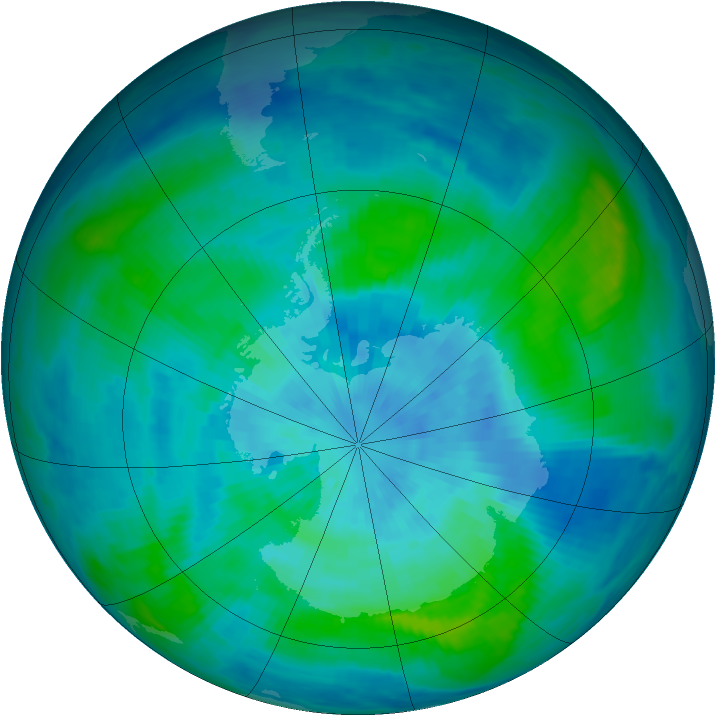 Antarctic ozone map for 17 March 1988